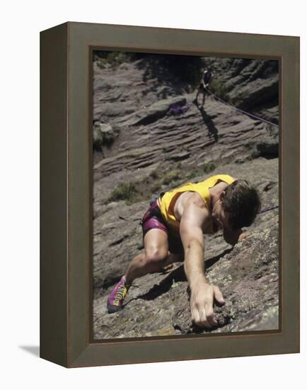 Man Rock Climbing While Tethered to Another Climber Below-null-Framed Premier Image Canvas