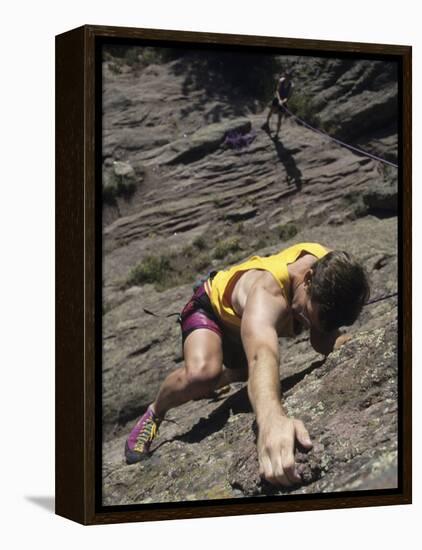 Man Rock Climbing While Tethered to Another Climber Below-null-Framed Premier Image Canvas