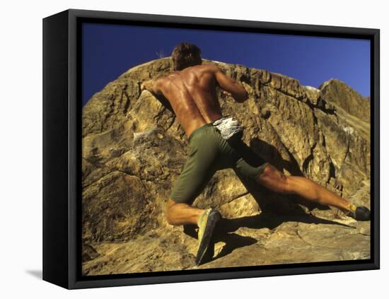 Man Rock Climbing Without Equipment-null-Framed Premier Image Canvas