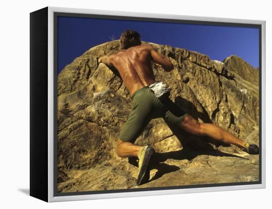 Man Rock Climbing Without Equipment-null-Framed Premier Image Canvas