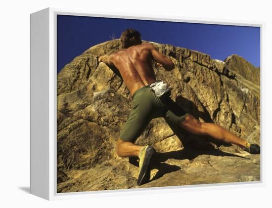 Man Rock Climbing Without Equipment-null-Framed Premier Image Canvas