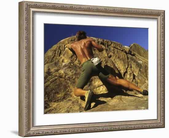 Man Rock Climbing Without Equipment-null-Framed Photographic Print