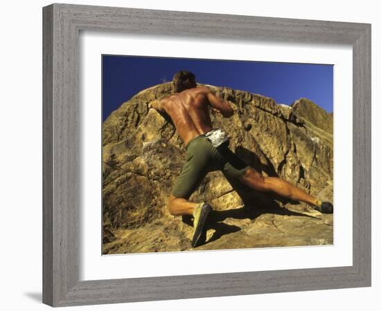 Man Rock Climbing Without Equipment-null-Framed Photographic Print