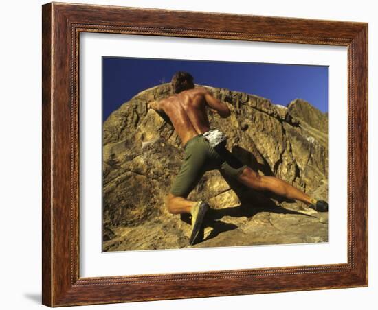 Man Rock Climbing Without Equipment-null-Framed Photographic Print