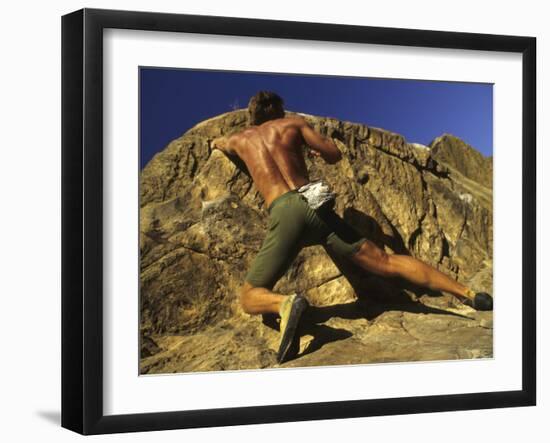 Man Rock Climbing Without Equipment-null-Framed Photographic Print