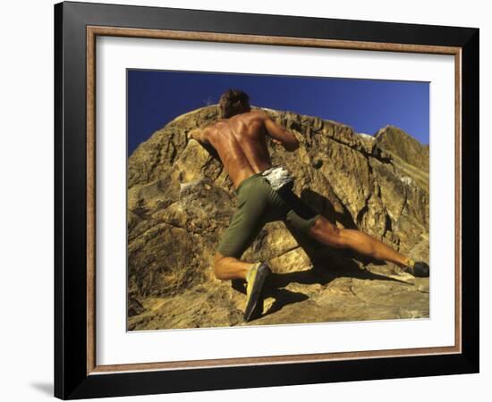 Man Rock Climbing Without Equipment-null-Framed Photographic Print