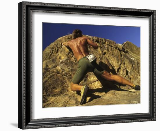 Man Rock Climbing Without Equipment-null-Framed Photographic Print