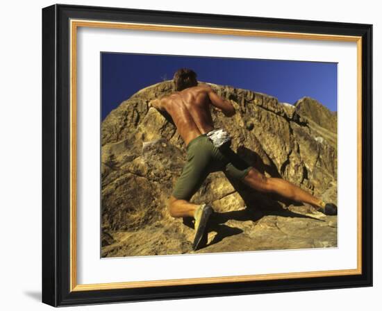 Man Rock Climbing Without Equipment-null-Framed Photographic Print