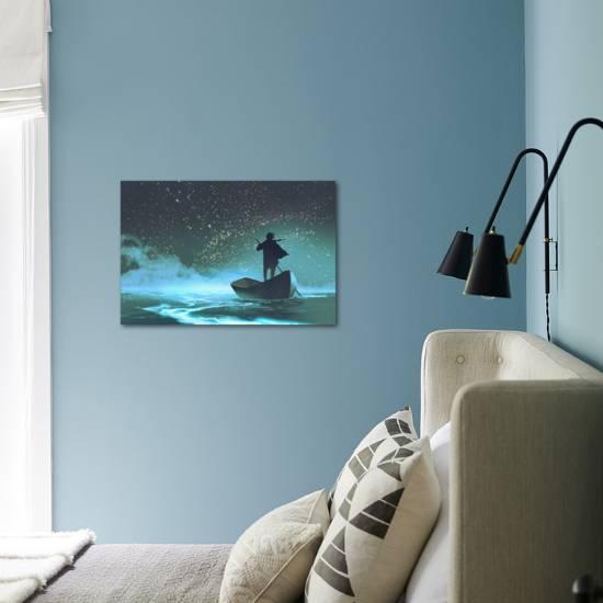 Man Rowing A Boat In The Sea Under Beautiful Sky With Stars Illustration Painting Art Print Tithi Luadthong Art Com Man Rowing A Boat In The Sea Under Beautiful Sky With Stars Illustration Painting Art Print Tithi Luadthong Art Com