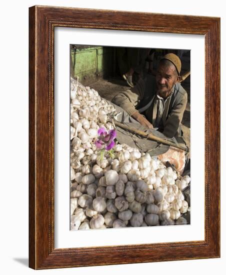 Man Selling Garlic, Bazaar, Central Kabul, Afghanistan-Jane Sweeney-Framed Photographic Print