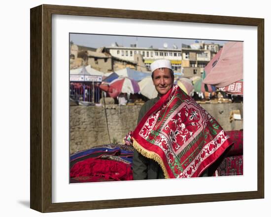 Man Selling Rugs on Banks of Kabul River, Central Kabul, Afghanistan-Jane Sweeney-Framed Photographic Print