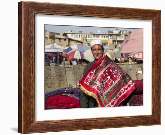 Man Selling Rugs on Banks of Kabul River, Central Kabul, Afghanistan-Jane Sweeney-Framed Photographic Print