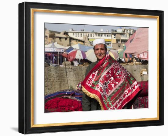 Man Selling Rugs on Banks of Kabul River, Central Kabul, Afghanistan-Jane Sweeney-Framed Photographic Print