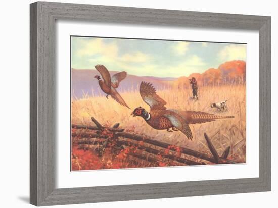 Man Shooting Pheasants, Pointer-null-Framed Art Print