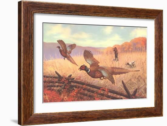 Man Shooting Pheasants, Pointer-null-Framed Art Print