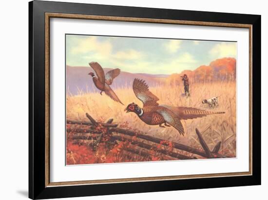 Man Shooting Pheasants, Pointer-null-Framed Art Print