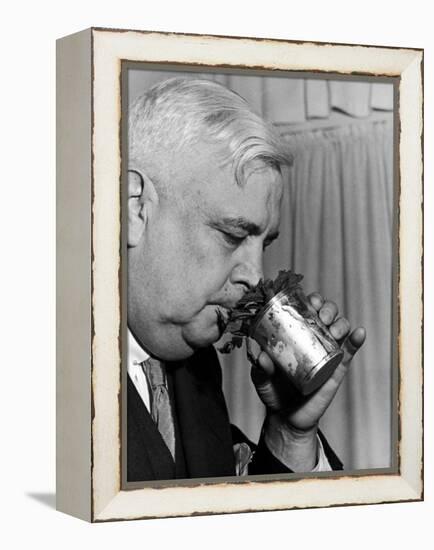 Man Sipping Mint Julep at Kentucky Derby Party-Alfred Eisenstaedt-Framed Premier Image Canvas