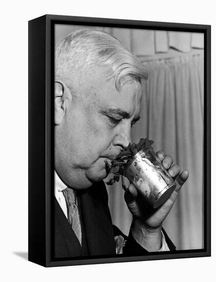 Man Sipping Mint Julep at Kentucky Derby Party-Alfred Eisenstaedt-Framed Premier Image Canvas