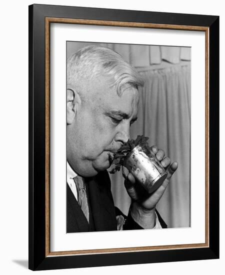 Man Sipping Mint Julep at Kentucky Derby Party-Alfred Eisenstaedt-Framed Photographic Print