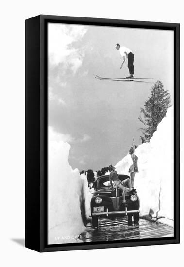 Man Ski-Jumping over Road-null-Framed Stretched Canvas