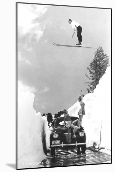 Man Ski-Jumping over Road-null-Mounted Art Print