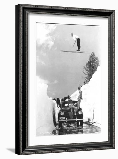 Man Ski-Jumping over Road-null-Framed Art Print