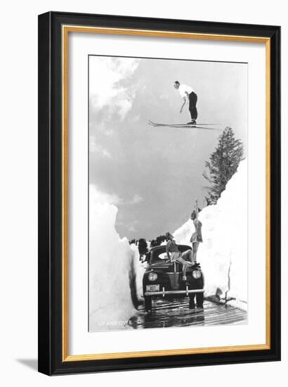 Man Ski-Jumping over Road-null-Framed Art Print