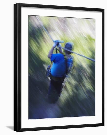 Man Sliding Down a Zip-Line, Storms River, Eastern Cape, South Africa, Africa-null-Framed Photographic Print