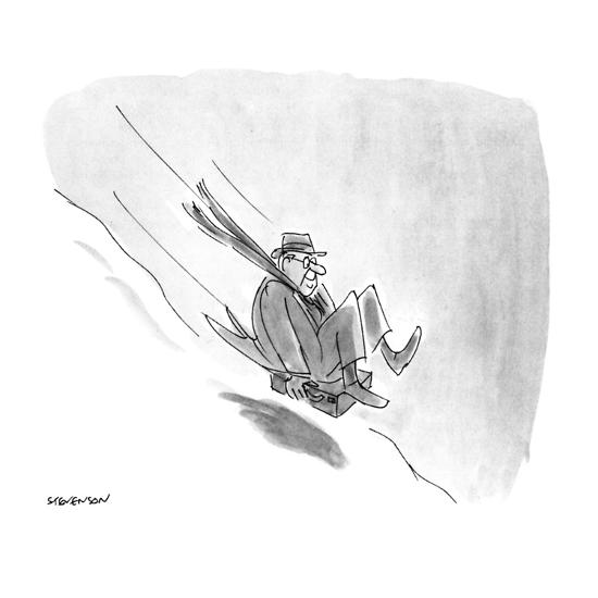 photo Sliding Down A Hill Cartoon man sliding down snowy hill on briefcase new yorker cartoon by james stevenson