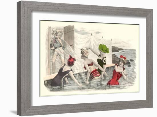 Man Snapping Picture of Bathing Beauties-null-Framed Art Print