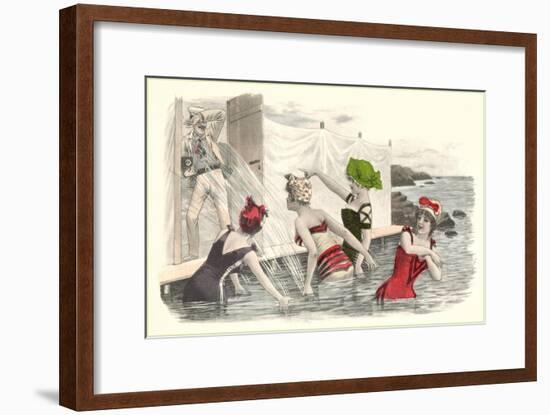 Man Snapping Picture of Bathing Beauties-null-Framed Art Print