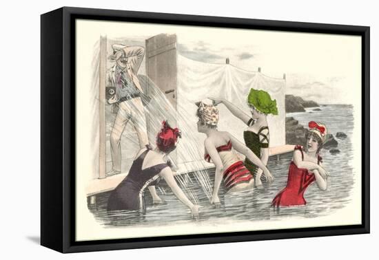 Man Snapping Picture of Bathing Beauties-null-Framed Stretched Canvas