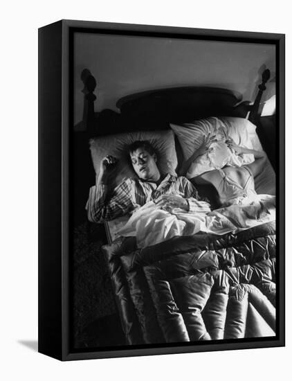 Man Snoring to the Point That His Wife Cannot Even Sleep in the Same Bed Any More-null-Framed Premier Image Canvas