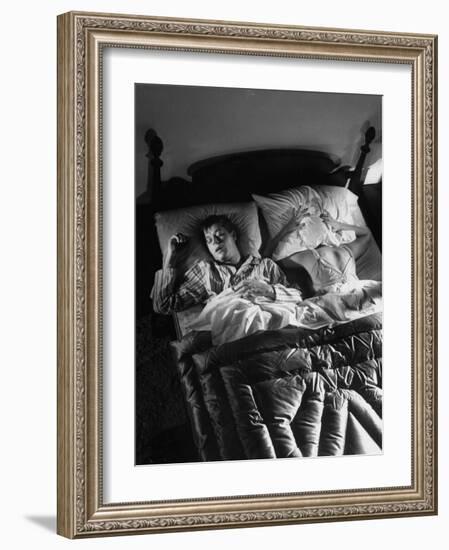 Man Snoring to the Point That His Wife Cannot Even Sleep in the Same Bed Any More-null-Framed Photographic Print