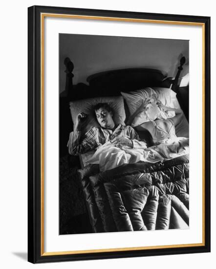 Man Snoring to the Point That His Wife Cannot Even Sleep in the Same Bed Any More-null-Framed Photographic Print