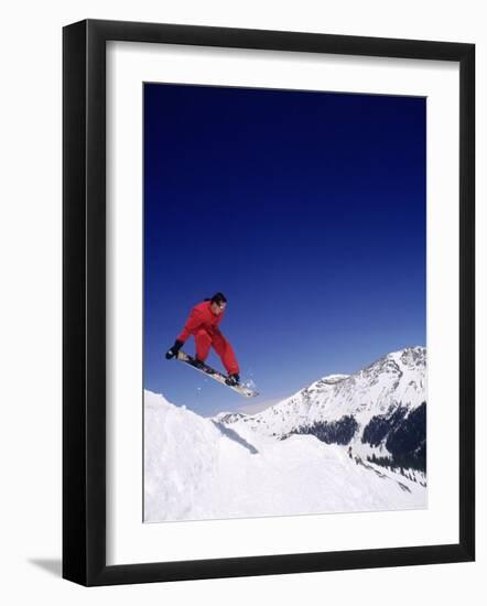 Man Snowboarding (Mid-Air), Arapahoe Basin, CO-null-Framed Photographic Print