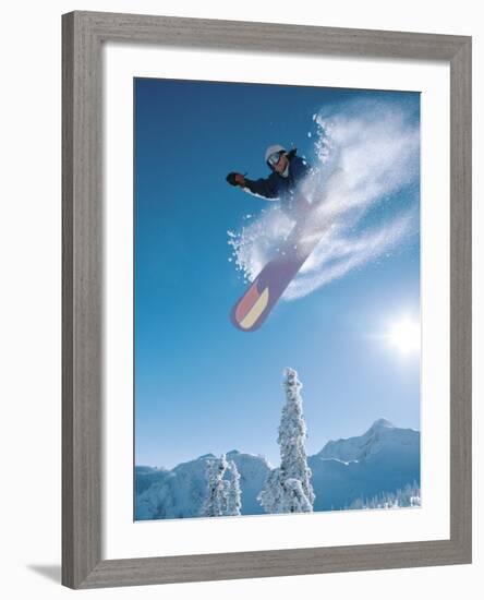 Man snowboarding on sunnny day-Henry Georgi-Framed Photographic Print