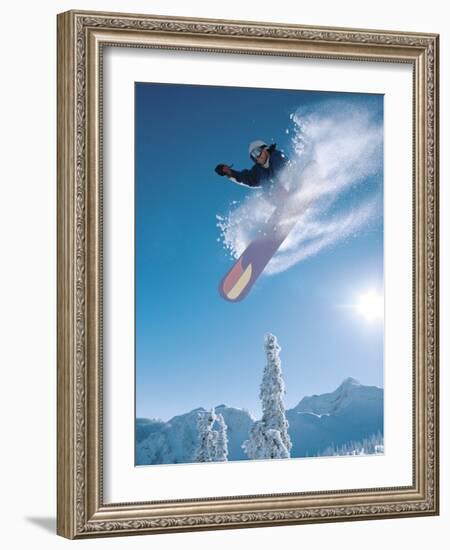 Man snowboarding on sunnny day-Henry Georgi-Framed Photographic Print