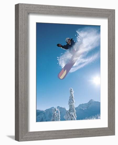 Man snowboarding on sunnny day-Henry Georgi-Framed Photographic Print