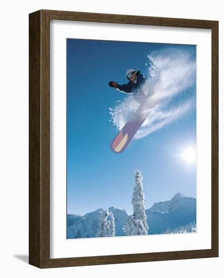 Man snowboarding on sunnny day-Henry Georgi-Framed Photographic Print