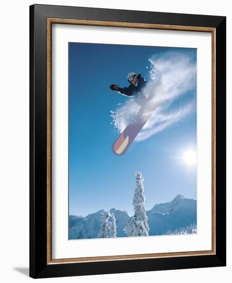 Man snowboarding on sunnny day-Henry Georgi-Framed Photographic Print