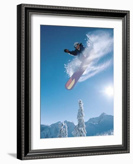 Man snowboarding on sunnny day-Henry Georgi-Framed Photographic Print