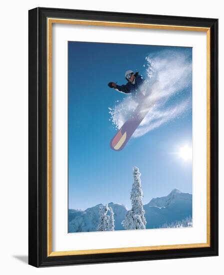 Man snowboarding on sunnny day-Henry Georgi-Framed Photographic Print