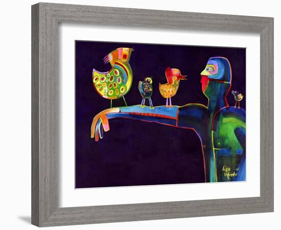 Man Speaking with Birds-Susse Volander-Framed Art Print