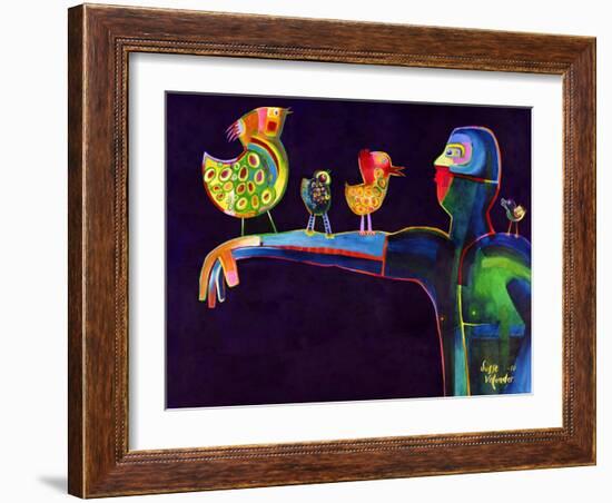 Man Speaking with Birds-Susse Volander-Framed Art Print