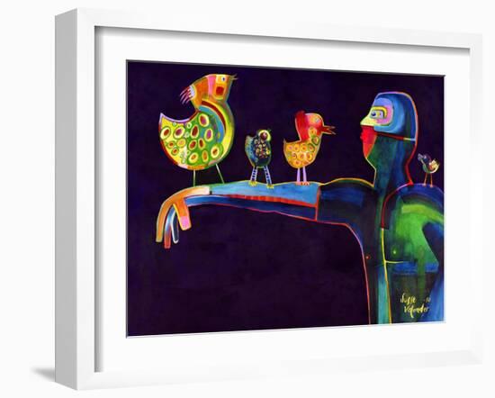 Man Speaking with Birds-Susse Volander-Framed Art Print