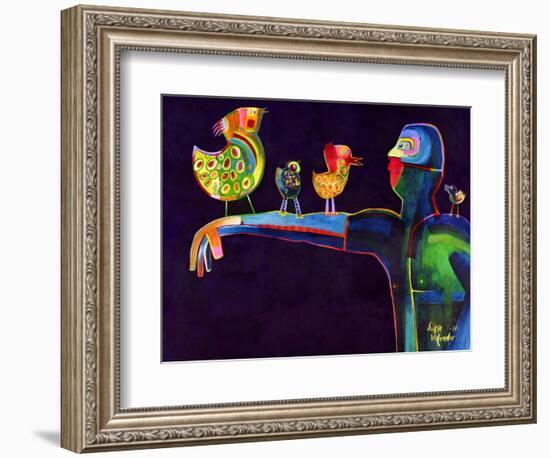 Man Speaking with Birds-Susse Volander-Framed Art Print