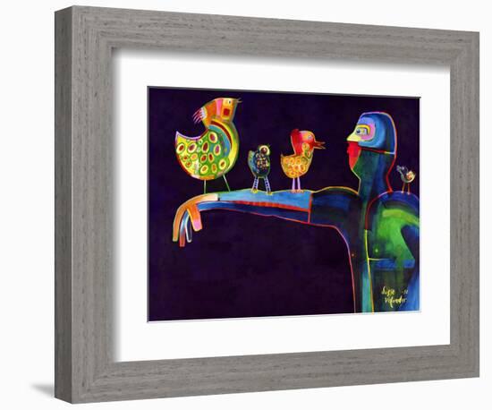 Man Speaking with Birds-Susse Volander-Framed Art Print