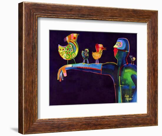 Man Speaking with Birds-Susse Volander-Framed Art Print