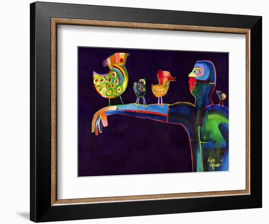 Man Speaking with Birds-Susse Volander-Framed Art Print